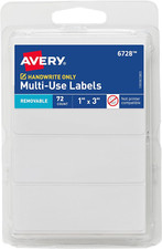 Multi-Use Removable Labels, 1" X 3", White, Non-Printable, 72 Blank Labels Total