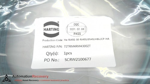 HARTING 72TRM4RM4300ZT, DOUBLE ENDED ETHERNET CORDSET, NEW #309021 - Picture 2 of 3