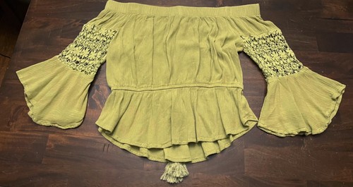 Hint of Blush Green Off-Shoulder Bluse Damen Größe L - Bild 2 von 4