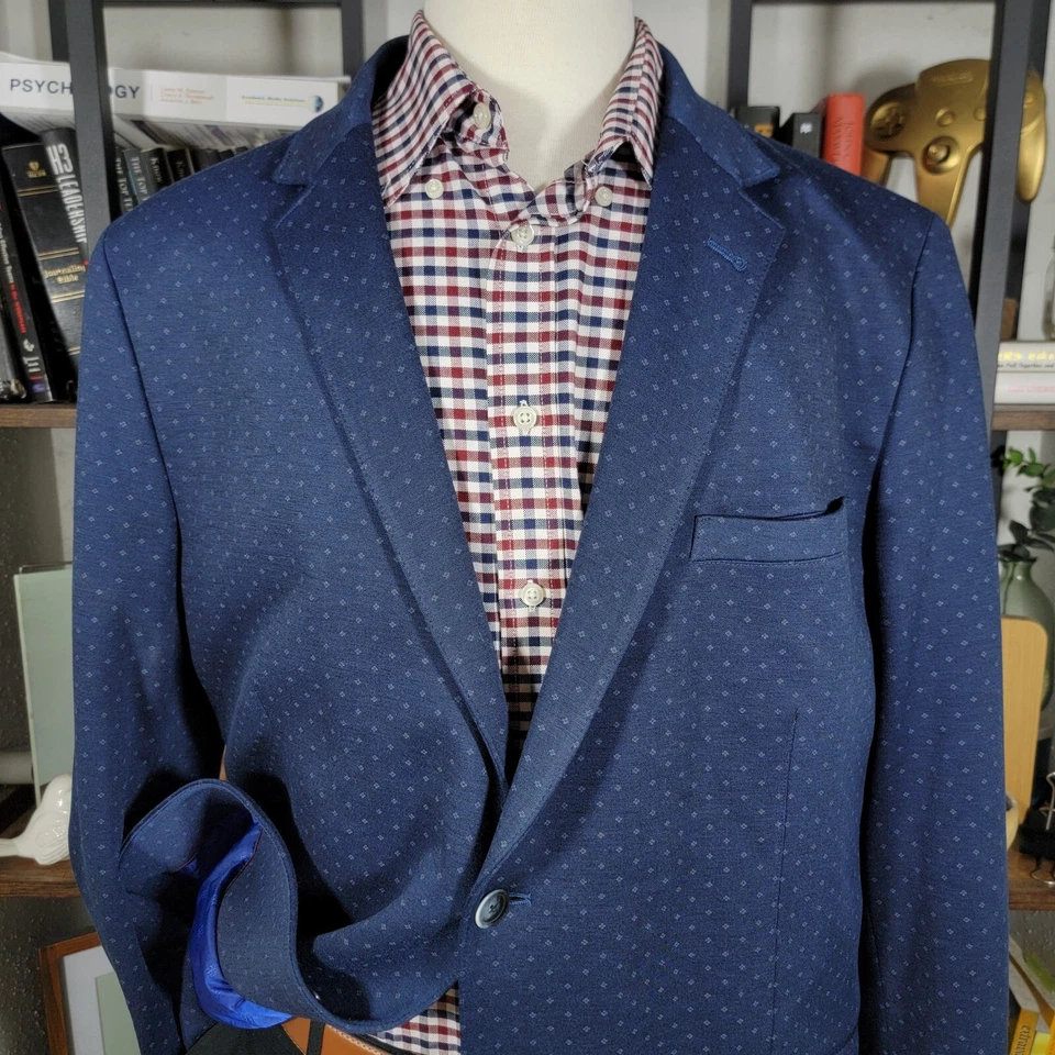 Abrigo Blazer Deportivo Ben Sherman Sastrería Para Hombre Dos Botones Azul Marino Mezcla de Poli 48L Foto 2 de 4