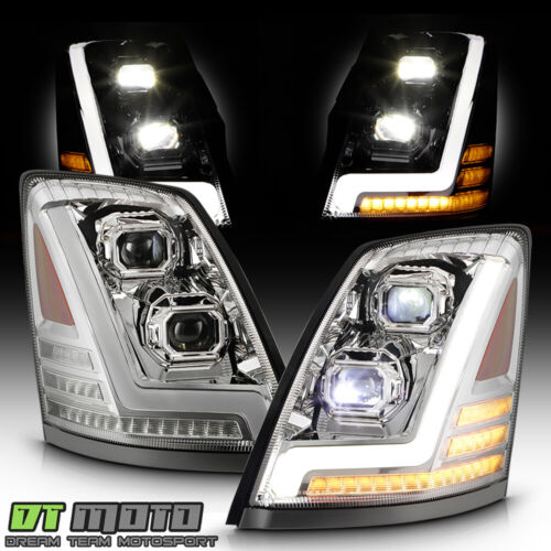 For 2004-2018 Volvo VNL Chrome Sequential Signal Dual LED Projector Headlights - Picture 2 of 10