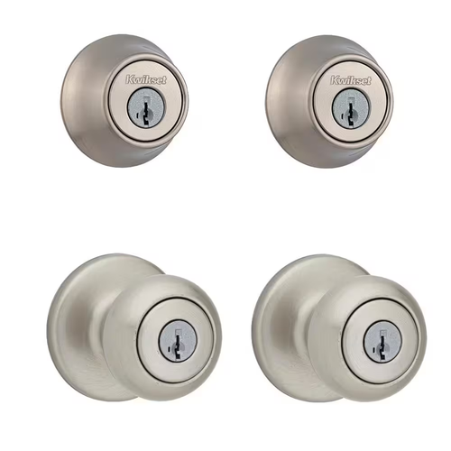Cove Satin Nickel Keyed Entry Door Knob and Single Cylinder Deadbolt Project Pac - Picture 8 of 12