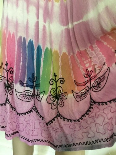 Vintage Purple Hippie Tie Dye Boho Embroidered Floral Sleeveless Free Size Dress - Picture 4 of 10