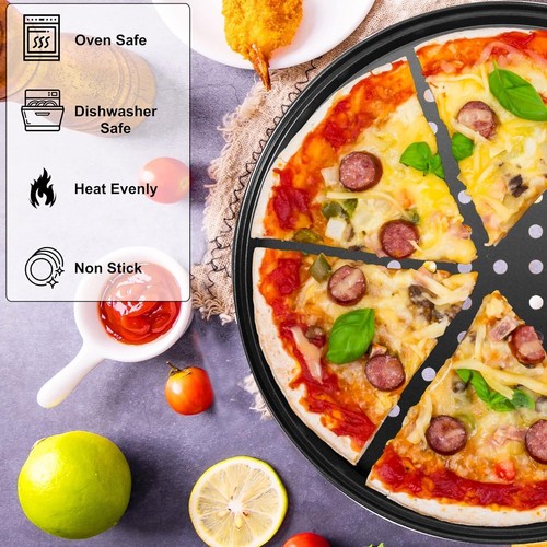 2 Pack 12 Inch Carbon Steel Pizza Baking Pan Round Tray Oven Pan Home Kitchen - Picture 4 of 7