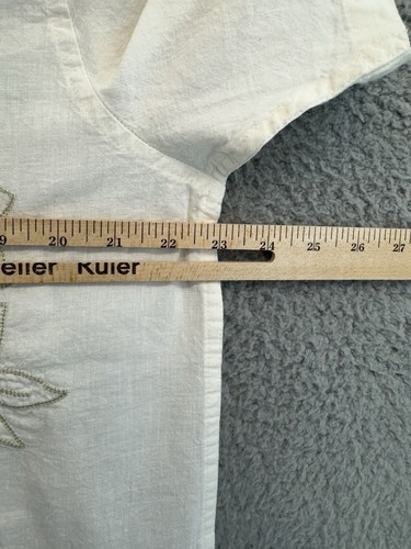 Folk Clothing Hemd Herren L Elfenbein Kurzarm Knopf Leinenmischung Hawaii Blumen - Bild 11 von 18