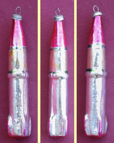 Christmas Ornament ROCKET 1960 /USSR/ Vintage Soviet Space Propaganda GLASS BULB - Picture 2 of 3