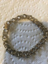 VINTAGE 14k YELLOW GOLD DOUBLE LINK CHARM BRACELET - 19.7 grams, approx 8 in