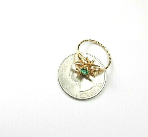 Colombian Round Emerald 0.28 Cts Star Ring 14K Yellow Gold Size 6 US Muzo Mines - Picture 11 of 12