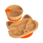 3pc Tiny Dining Orange Fox Bamboo Baby Feeding Set Kids Plate Bowl Spoon