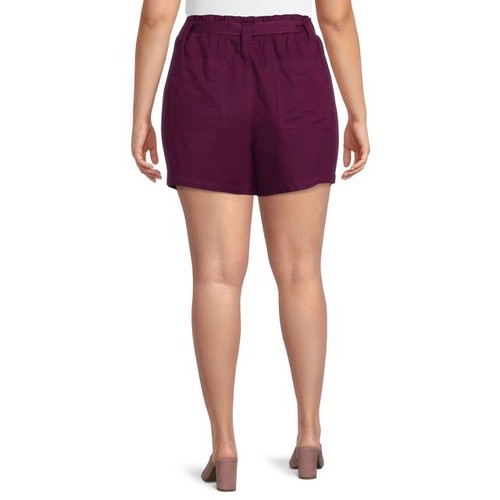 Terra & Sky Women's Paperbag Belted Shorts Oxford Purple Plus Sizes - 第 3/4 張圖片