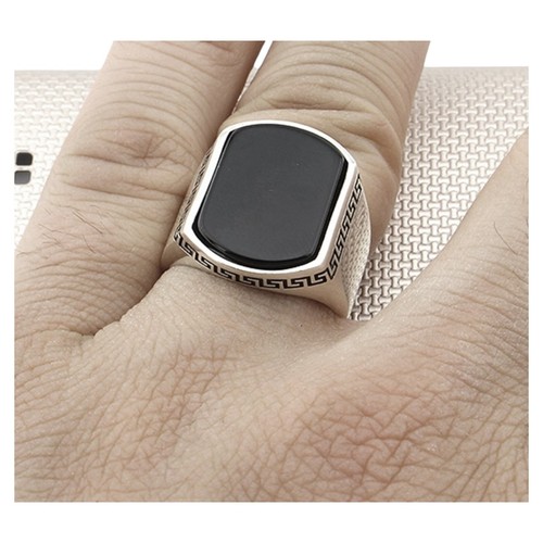 Herren Ring 925 Sterling Silber mit Schwarzem Onyx stein - Picture 13 of 14