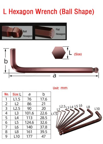5xBall End L-Shaped Hexagon Wrench for Set/Socket Screw L1.5/2/2.5/3/4/5/6/8/10  - Picture 2 of 17