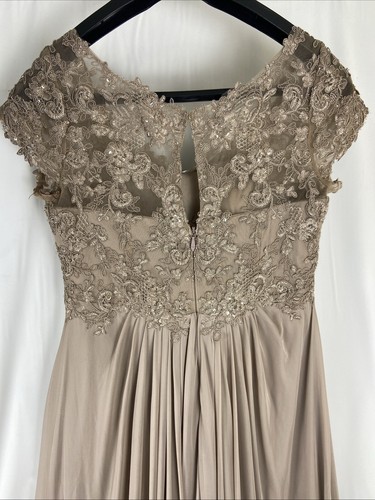 Azazie Macy Taupe A-Line V-Neck Sequin Lace Lace Dress Women's Size 12 - Picture 8 of 14