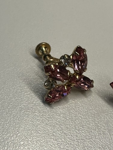 PENDIENTES CLIP ATORNILLADOS DIAMANTES DE IMITACIÓN ROSA B DAVID JOYERÍA VINTAGE - Imagen 6 de 6