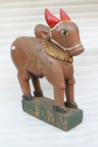 Old Wooden Nandi Toy Figure Hand Painted Nandi Figure Figurine Cow Decor NH5843 - Picture 5 of 12