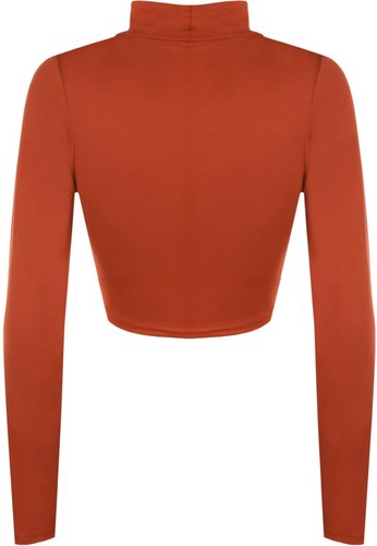 Womens Girls Turtle Neck Crop Top Ladies Mesh Long Sleeve Polo Short Stretch Top - Picture 86 of 108