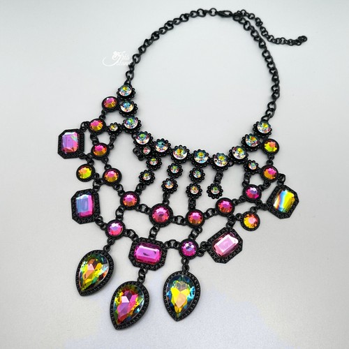 Collar llamativo para mujer negro aurora cristal hebra cuello en capas babero 20281 - Imagen 2 de 6