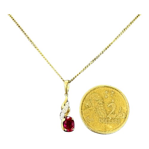 9ct 9k Yellow Gold Created Red Ruby And Diamond Pendant. Brand New - Picture 4 of 7
