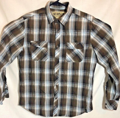 SURPLUS 88808C-209-WING P Hombres Manga Larga Botón Frontal Camisa Militar Cuadros Grande - Imagen 1 de 5