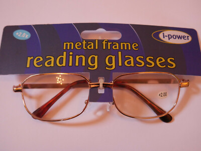 Neue Lesebrille mit Metallgestell I-Power Gold Specs +2 Stärke