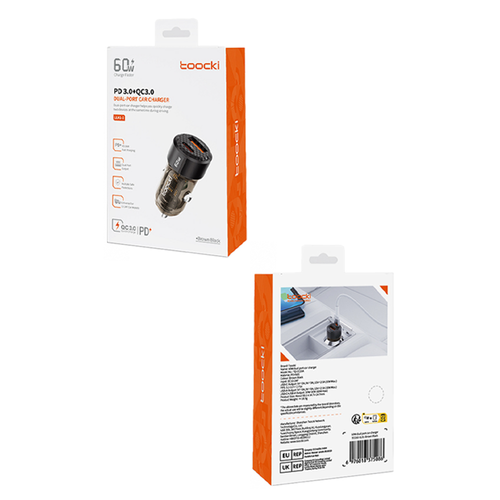 Toocki 60 W Autoladegerät - Dual Port Schnellladen USB-C & USB-A - transparent - Bild 9 von 10