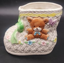 Vintage Napco Japan 2740 Ceramic Hand Painted Baby Bootie Planter Nursery Decor