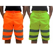 HI VIS VIZ FLEECE SHORTS HIGH VISIBILITY REFLECTIVE TAPE SECURITY WORK BOTTOMS