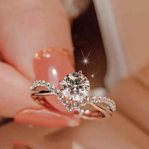 2 Ct Real Moissanite 14k Rose Gold Plated Solitaire With Accent Engagement Ring - Picture 3 of 4