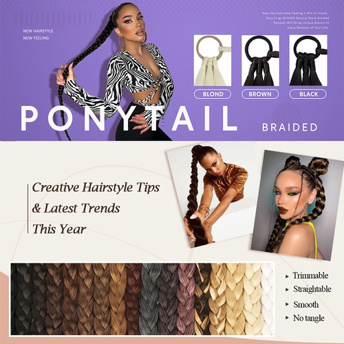 Ombre Bubble Box Braided Ponytail Hair Extensions Real Long Thick Pony Tail 34" - Picture 3 of 40