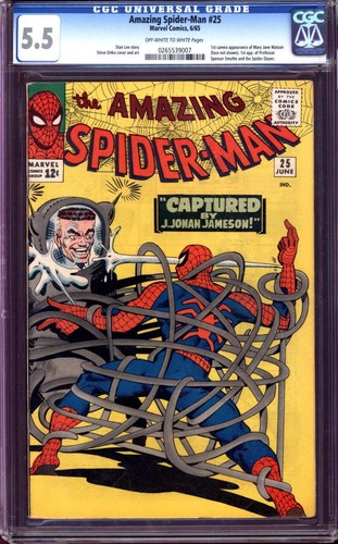 AMAZING SPIDER-MAN #25 CGC 5.5 OW/WH PAGES // 1ST CAMEO APPEARANCE OF MARY JANE