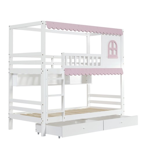 Etagenbett Hochbett Kinderbett Hausbett Doppelstockbett 90x200cm mit Schubladen - Bild 14 von 14