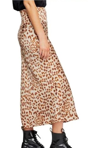 Sz 4 Free People Normani Leopard Print Bias Cut Midi/Maxi Skirt Boho Retro Brown