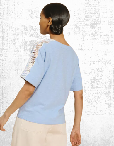 Ex White Stuff Women’s Short Sleeve Tie Hem Embroidered Sleeve Blouse in Blue - Picture 4 of 7