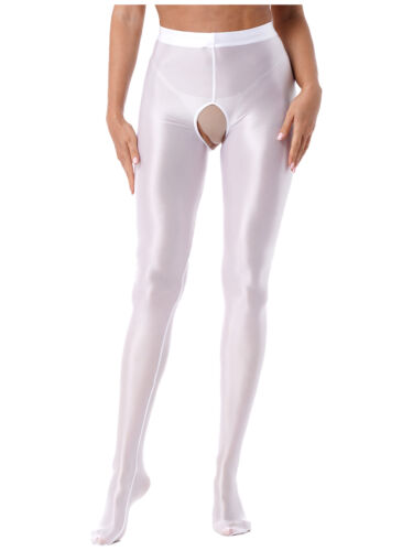 Damen Ouvertstrumpfhose Öl glänzende Stretch Offener Schritt Unterwäsche Dessous - Bild 16 von 179