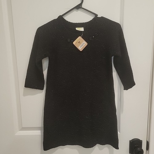 Crazy 8 Sweater Dress Girls Sz M (7/8) Black Knit Beaded Long Sleeve Knee Length