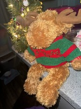 Dan Dee Brown Moose Plush 17" Stuffed Animal Toy Reindeer Christmas Sweater