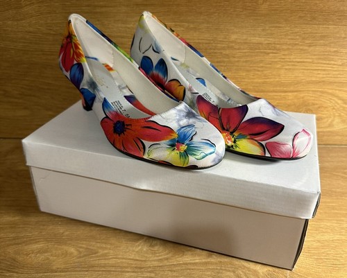 NEW Angel Flex Carol Satin Floral 2.5" Mid Heel Closed Toe Pumps Shoes, 7.5 M - 第 1/11 張圖片