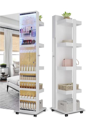 Lvifur 360° Rotating Jewelry Armoire, Full Length Mirror with Storage, 3 Co