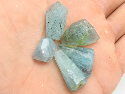 Aquamarine Faceted Fancy Shape Cabochon Lot/5Piece 27X16To16X11MM Approx - Picture 1 of 8