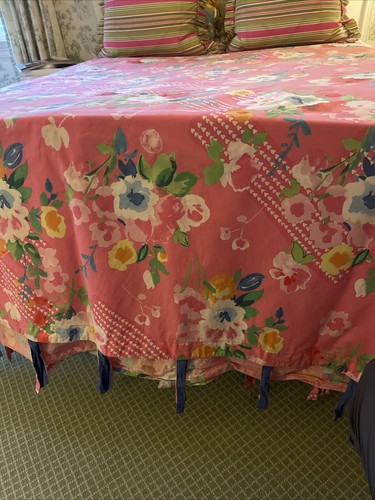 Pottery Barn Duvet Pink Floral Queen French Country Vibrant Boho Duvet Flowers - Picture 12 of 19