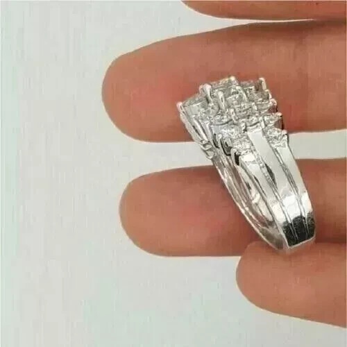 3Ct Round Cut Lab-Created Diamond Cluster Engagement Ring 14K White Gold Plated - Picture 3 of 3