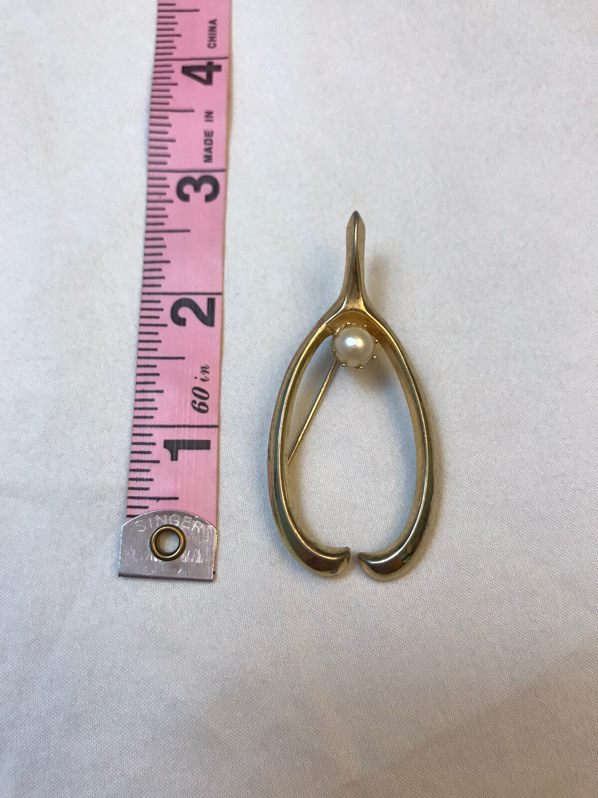 Gold Wishbone Brooch With Pearl Accent Lucky Pin - image 3