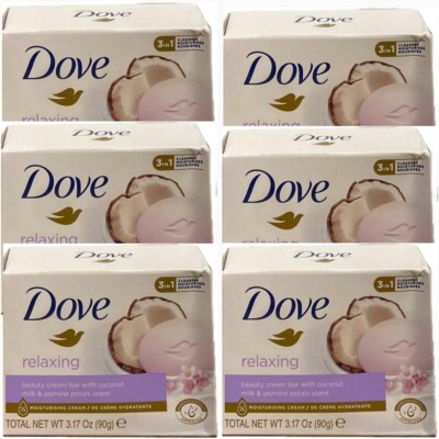 Dove Relaxing Beauty Bar Coconut Milk & Jasmine, 3.17oz (Pack of 6)