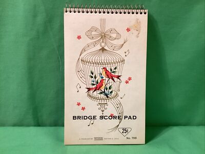 Vintage Table Tally Bridge Score Card pad, card game accessory Westab Bird cover