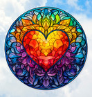 Colorful Heart Faux Stained-Glass WINDOW CLING Suncatcher Size 8" Round