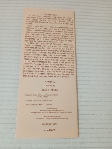 The Saints In Daviess County Pamphlet Vintage 1976 RLDS Rescinded Extermination - Picture 3 of 3