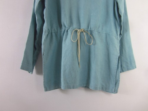 Vtg Freeport Studio by LL Bean Womens XS Blue LS Linen Tunic Shirt Back Tie Boho - Picture 8 of 11