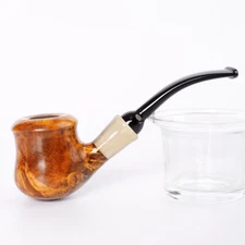 Briar Tobacco Pipe Handmade Brandy Pipe Freehand Smoking Pipe Bent Acrylic Stem