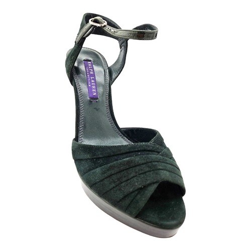 RALPH LAUREN PURPLE LABEL - Green Gable KidSuede/Patent Leather Pumps - Size 7 - Picture 3 of 9