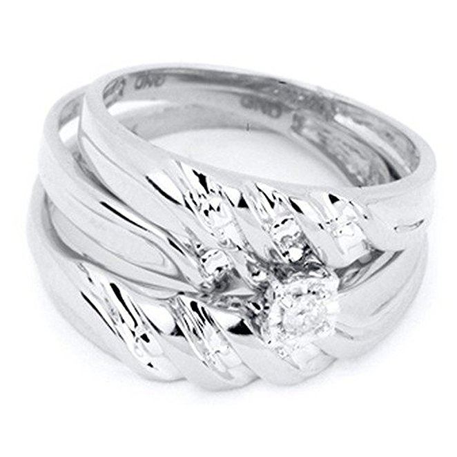 0.07 Carat 10 ct White gold Diamond Men & Women's Ring Trio Wedding Ring Set 0.07 Carat 10 ct White gold Diamond Men & Women's Ring Trio Wedding Ring Set